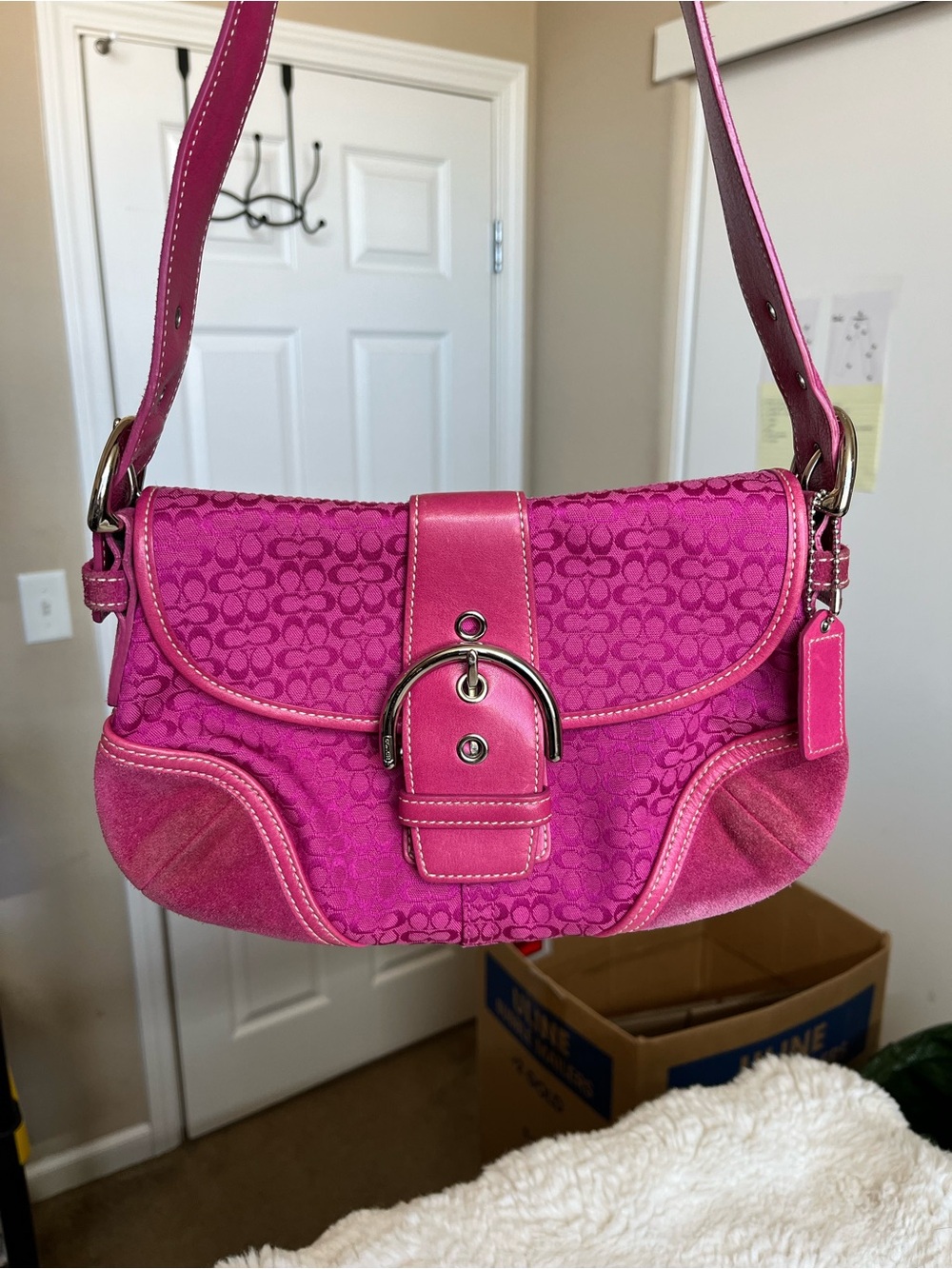 Coach 6818 SMALL Vintage Pink Soho Y2K Signature C Canvas & Suede Bag Rare - Picture 13 of 16
